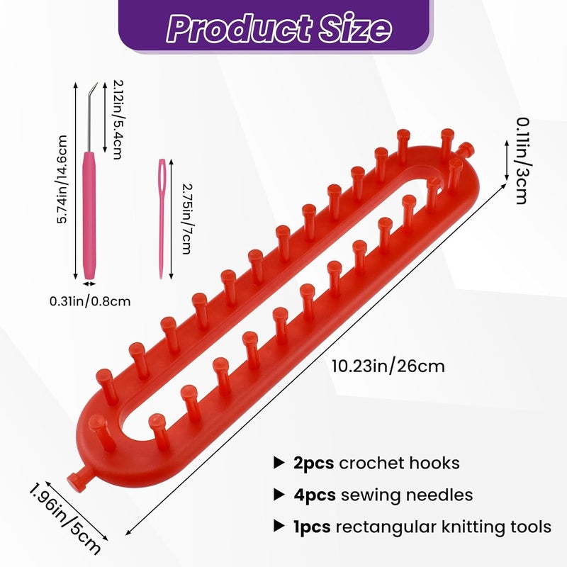 Catuy Rectangle Knitting Looms, Long Knitting Loom Set, 26cm Red Scarf Loom with Crochet Hook and Needle for Scarf Sweater Shawl Blankets - Image 2